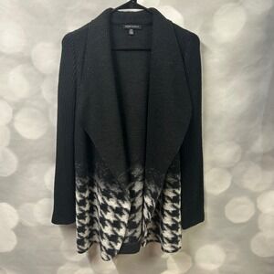 Parkhurst unique black open cardigan with houndstooth‎ edge wool blend